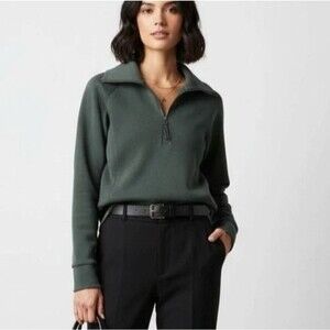 SPANX AirEssentials Half Zip Pullover Green Womens Medium Modal Stretch Soft
